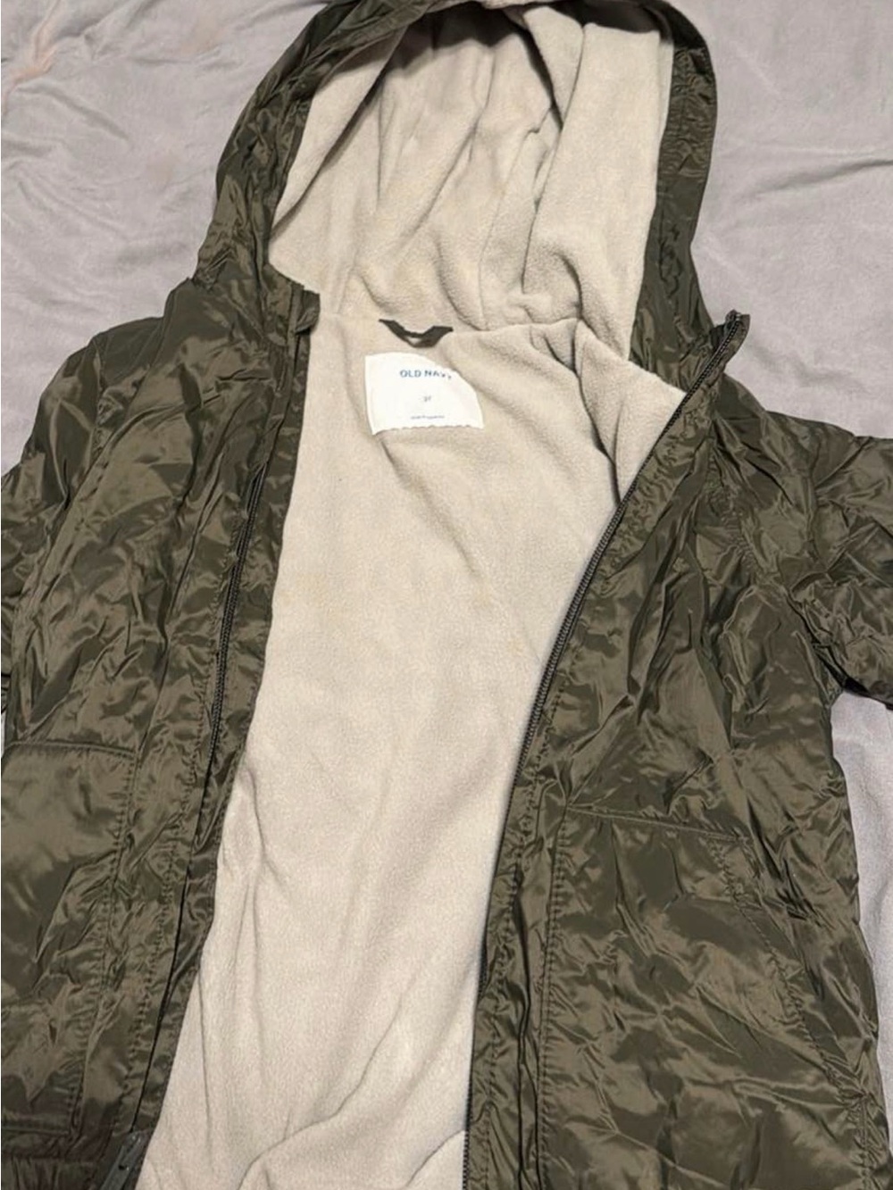Old Navy Olive Hooded Fleece-Lined Puffer Jacket